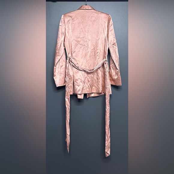 NEW L’AGENCE Everly Wrap Shawl Blazer 100% Silk Rose Tan L - Picture 7 of 9